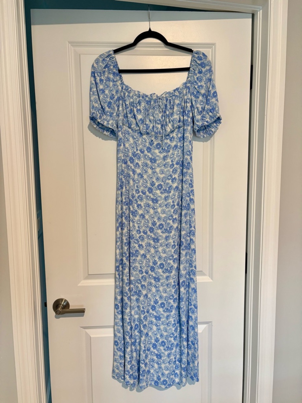 Reformation Light Blue Floral Drawstring Maxi Dress-never worn